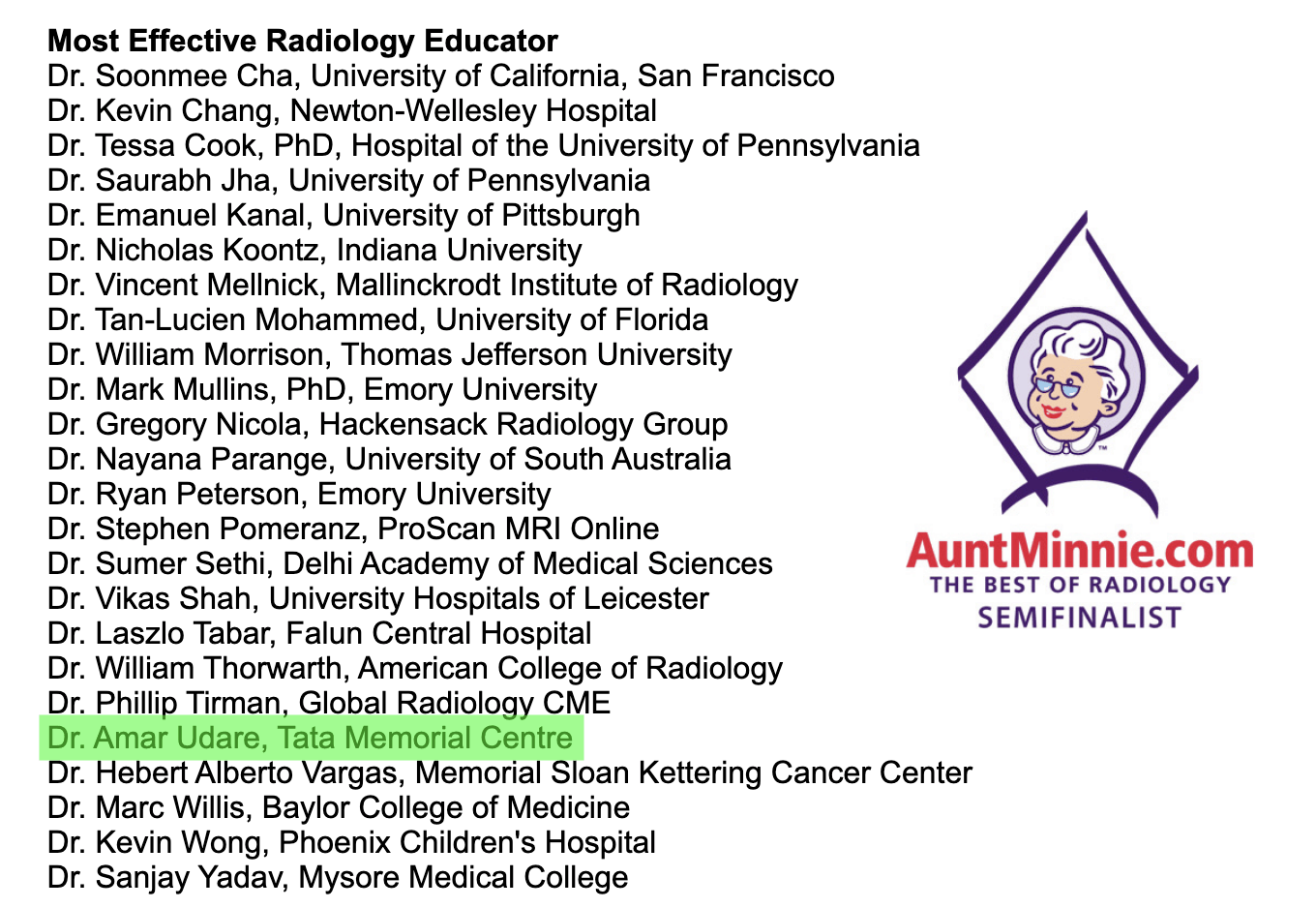 AuntMinnie 2018 Effective Radiology Educator