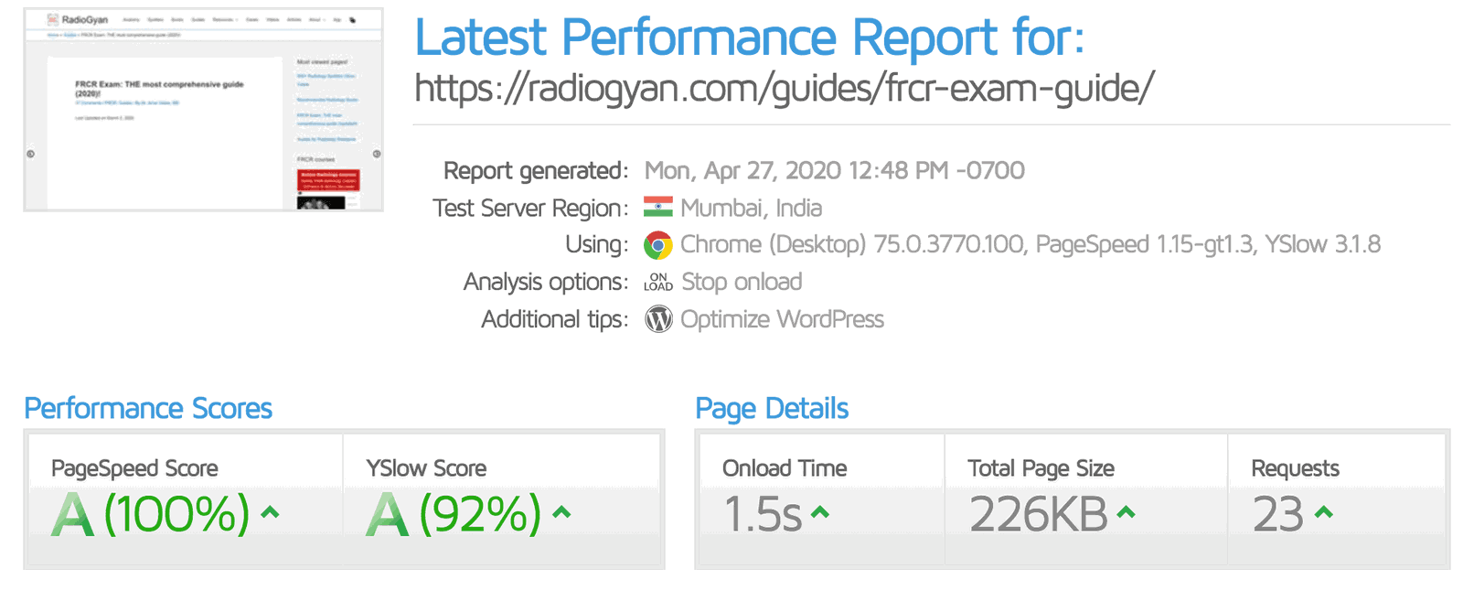 RadioGyan website performance test