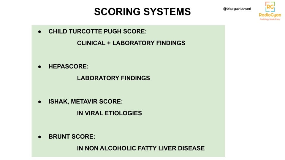 A depiction of common scoring systems utilized to quantify the severity of cirrhosis. This image illustrates the various scales and criteria employed in clinical practice to assess and grade the extent of liver damage and dysfunction in patients with cirrhosis.