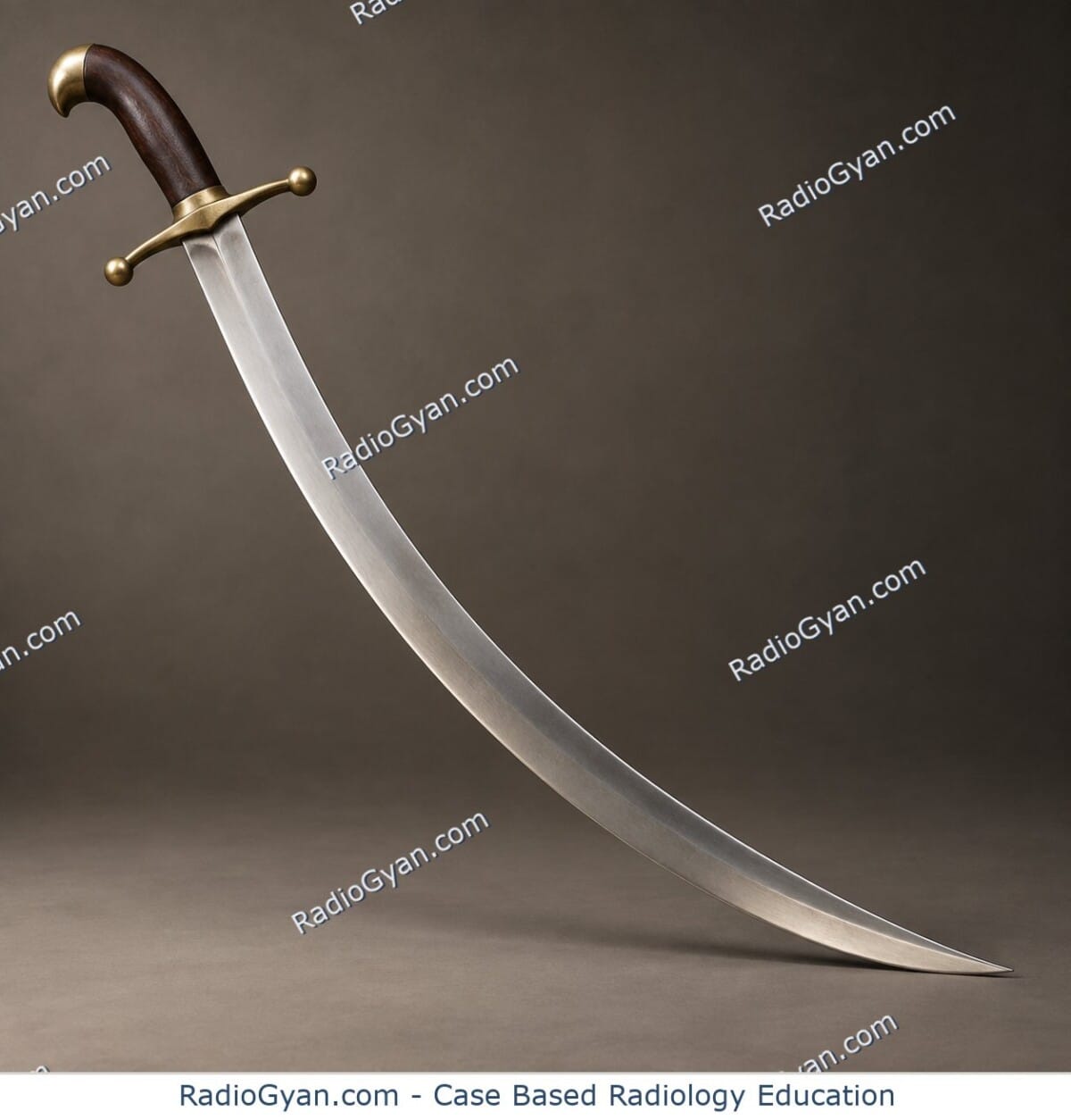 A curved scimitar sword illustrating the sweeping vascular contour of the Scimitar sign.