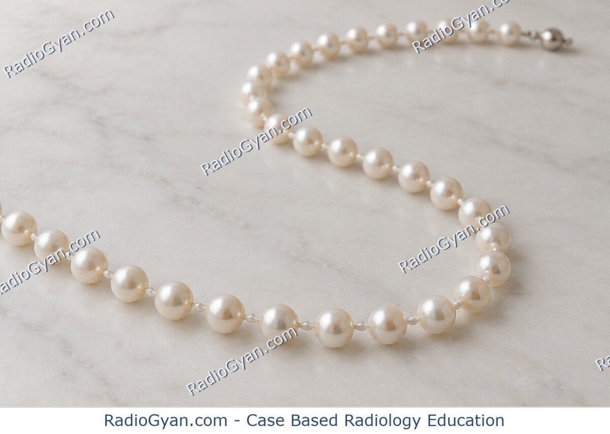 A strand of rounded pearls illustrating the String-of-Pearls Sign in small bowel obstruction.